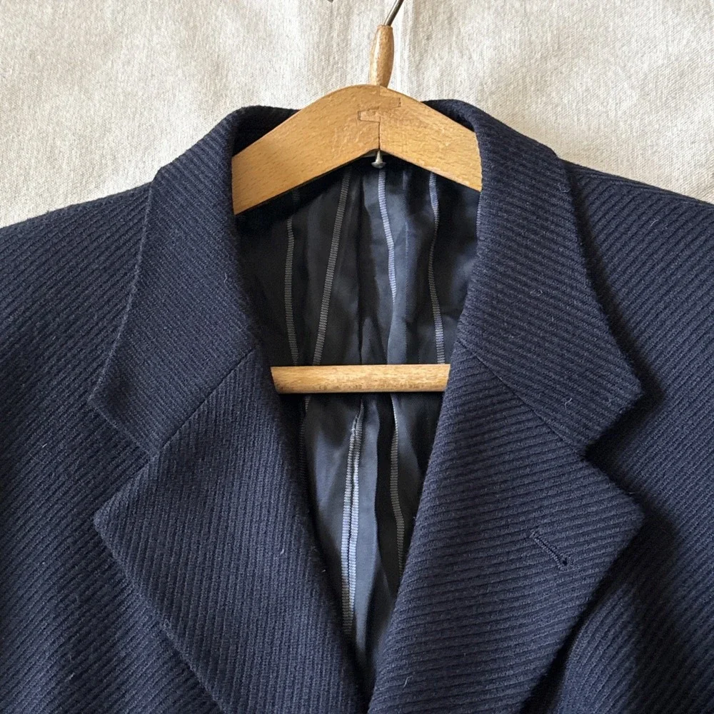 Vintage Kenzo homme pure wool handwoven tweed blue hunting jacket blazer 42R